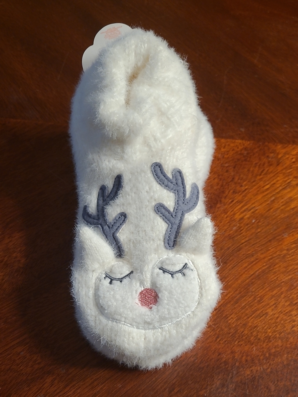 NWT Fuzzy Babba White Reindeer Slipper Socks Holiday Christmas SocK Size 9-11